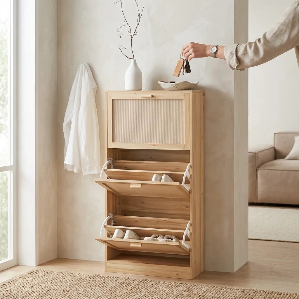 Armoire à chaussures étroite en bois avec 3 battants - Le Torrio