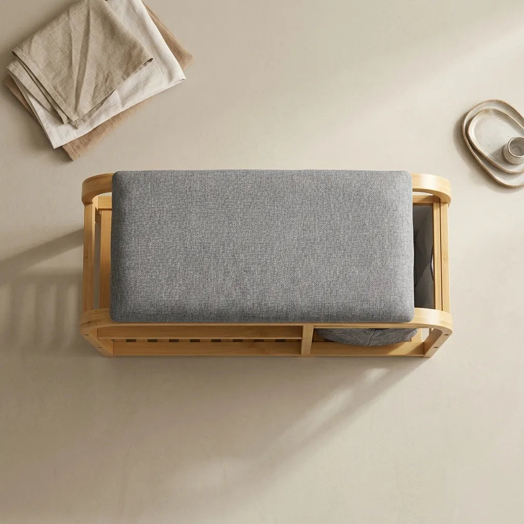 Banc d'entrée scandinave avec panier tissu coulissant - Le Cestio