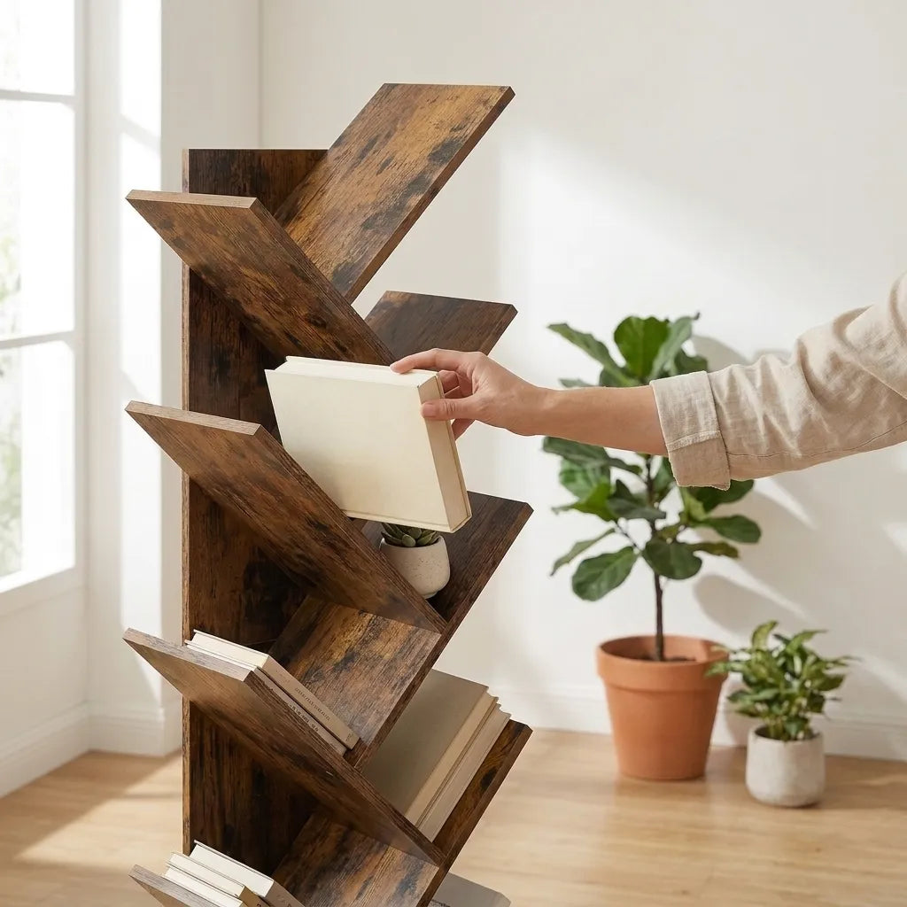 Bibliothèque arbre bois 8 niveaux sur pied - Le Treeo