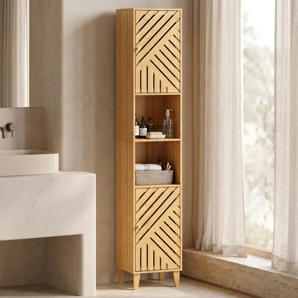 Colonne de rangement scandinave en bambou - Le Chevronio