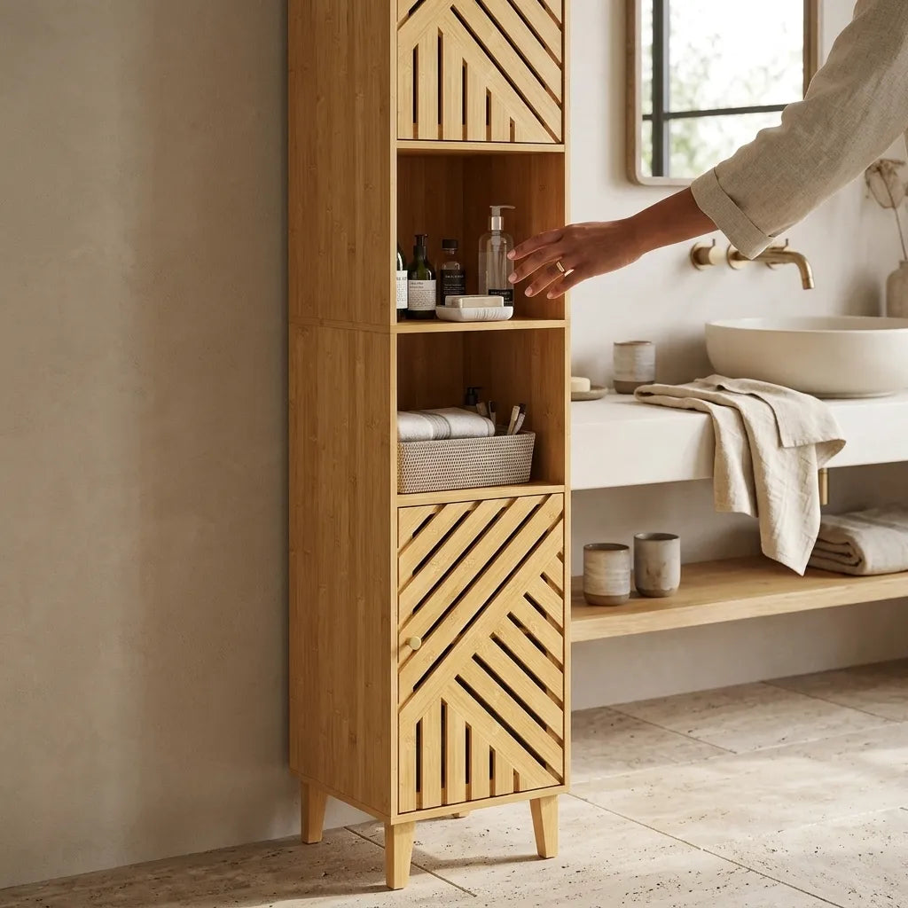 Colonne de rangement scandinave en bambou - Le Chevronio