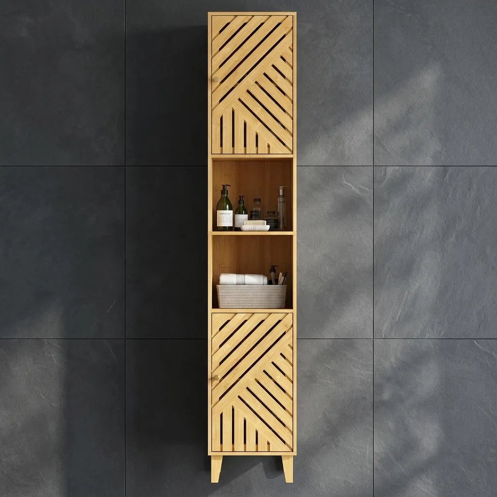 Colonne de rangement scandinave en bambou - Le Chevronio