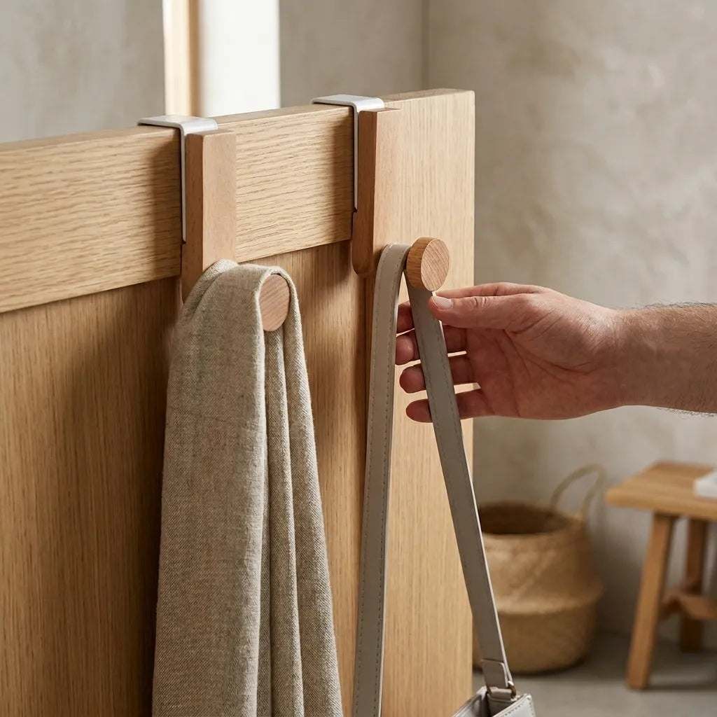 Crochet porte-arrière en bois clair sans perçage - Le Doorio