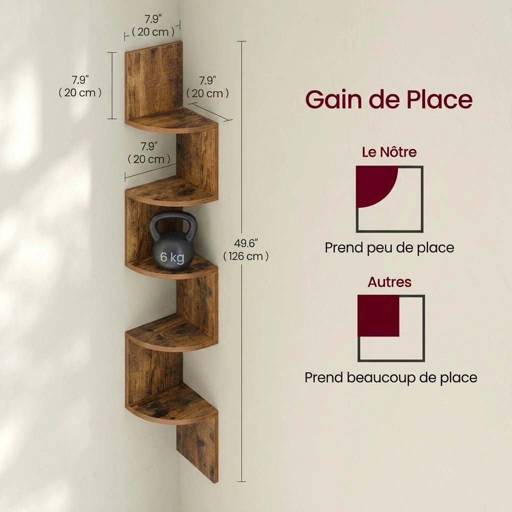Étagère d'angle murale en bois 5 niveaux - Le Zigzaguio
