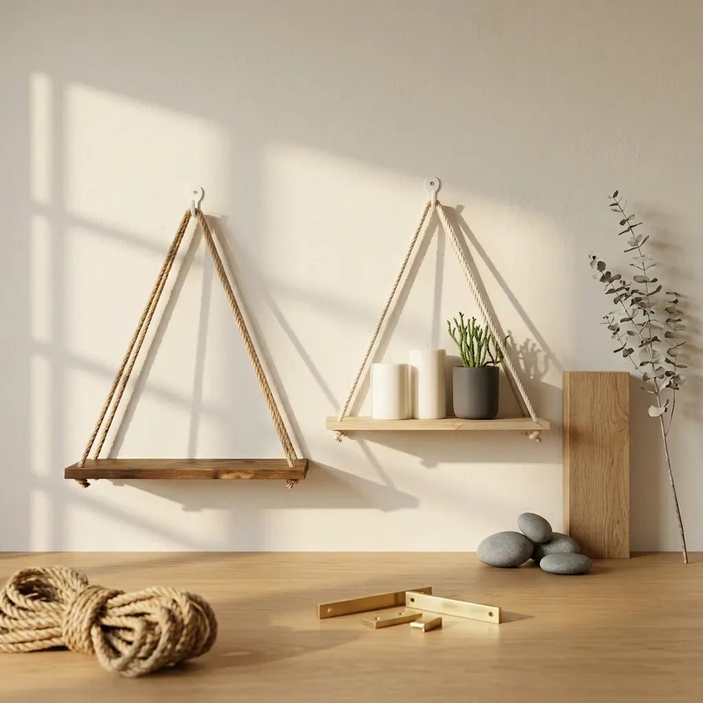 Étagère murale suspendue en bois et corde de chanvre - La Swingio