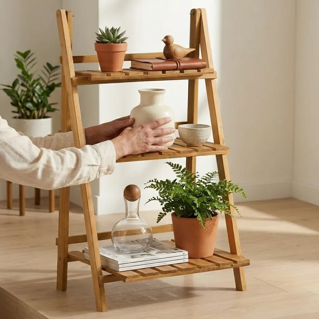 Étagère présentoir pliante en bois 3 niveaux - Le Foldio
