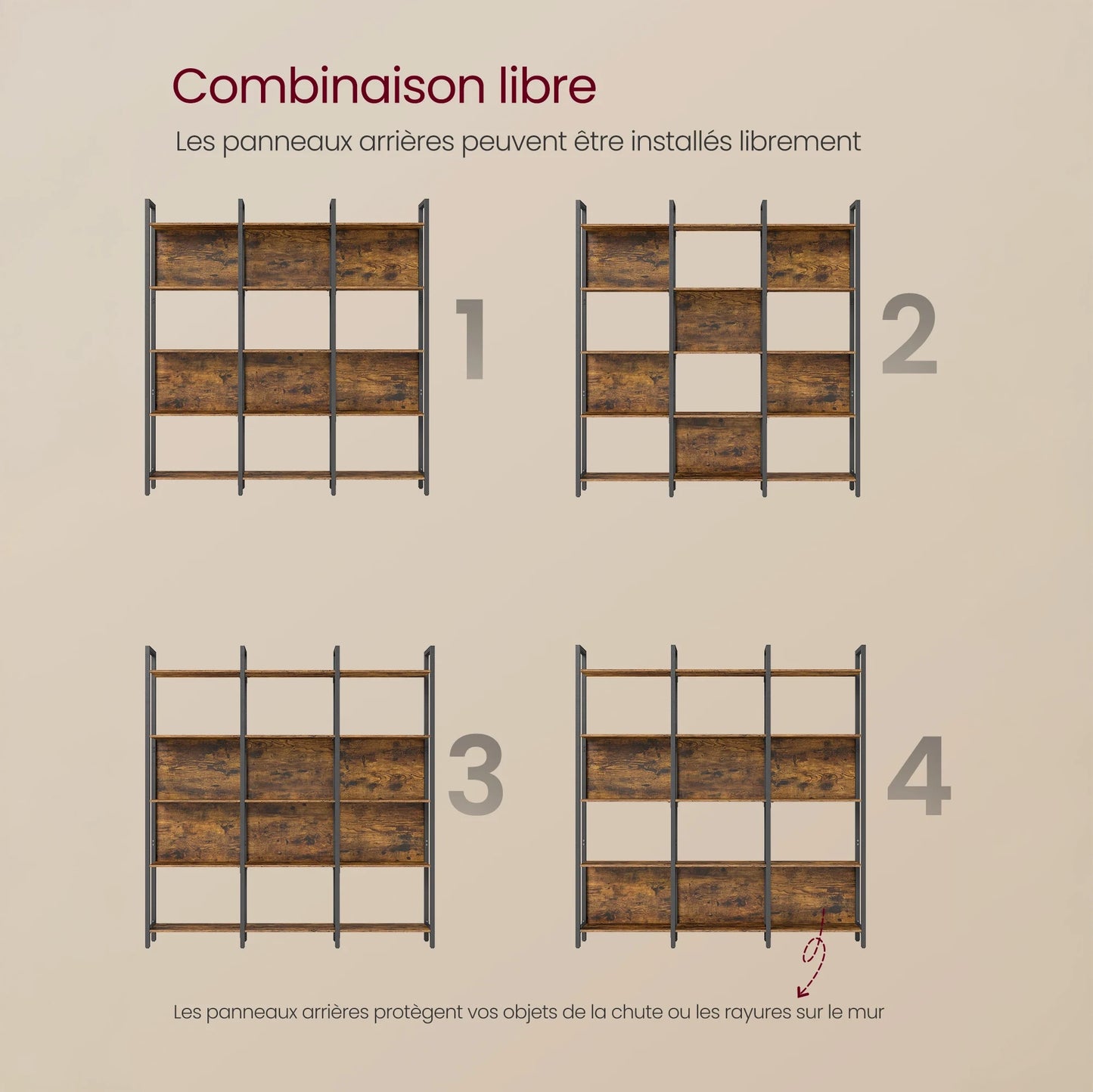 Grande bibliothèque bois et métal industrielle 5 niveaux 3 colonnes - Le Grandio