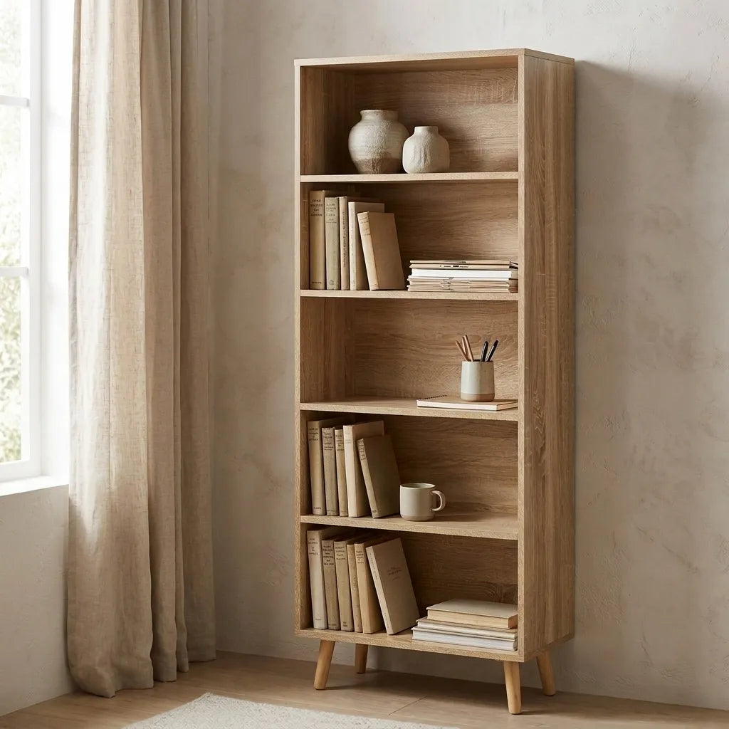 Étagère sur pied 5 compartiments bois scandinave - Le Scandio