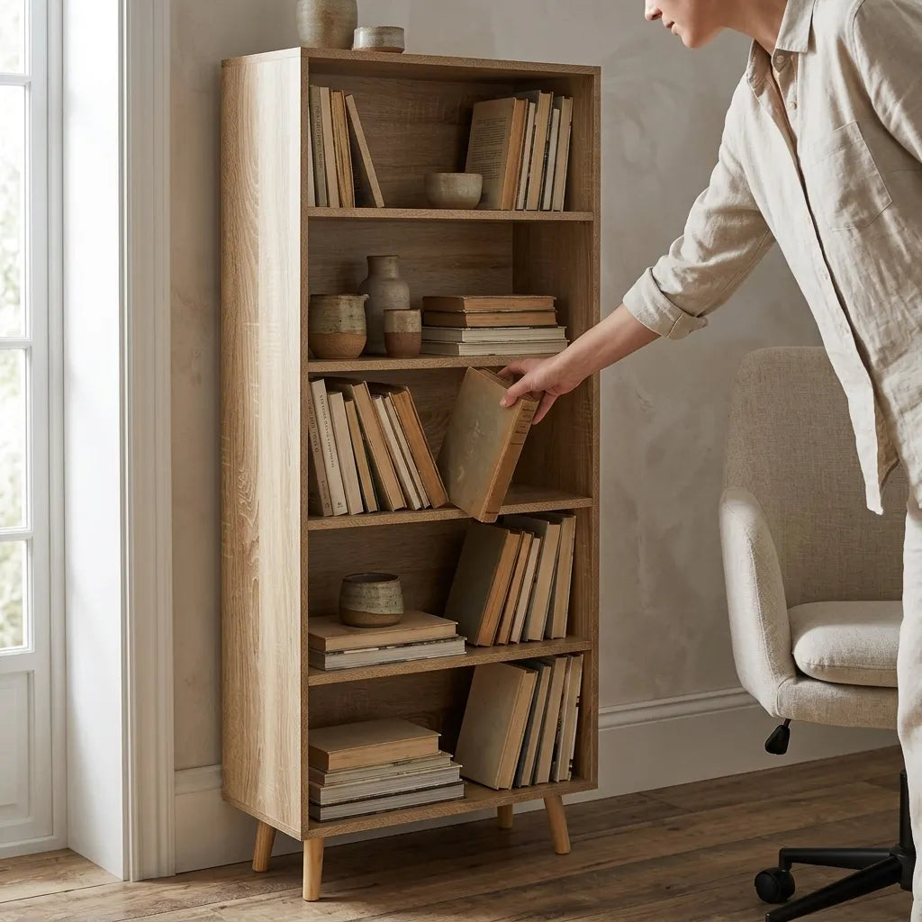 Étagère sur pied 5 compartiments bois scandinave - Le Scandio