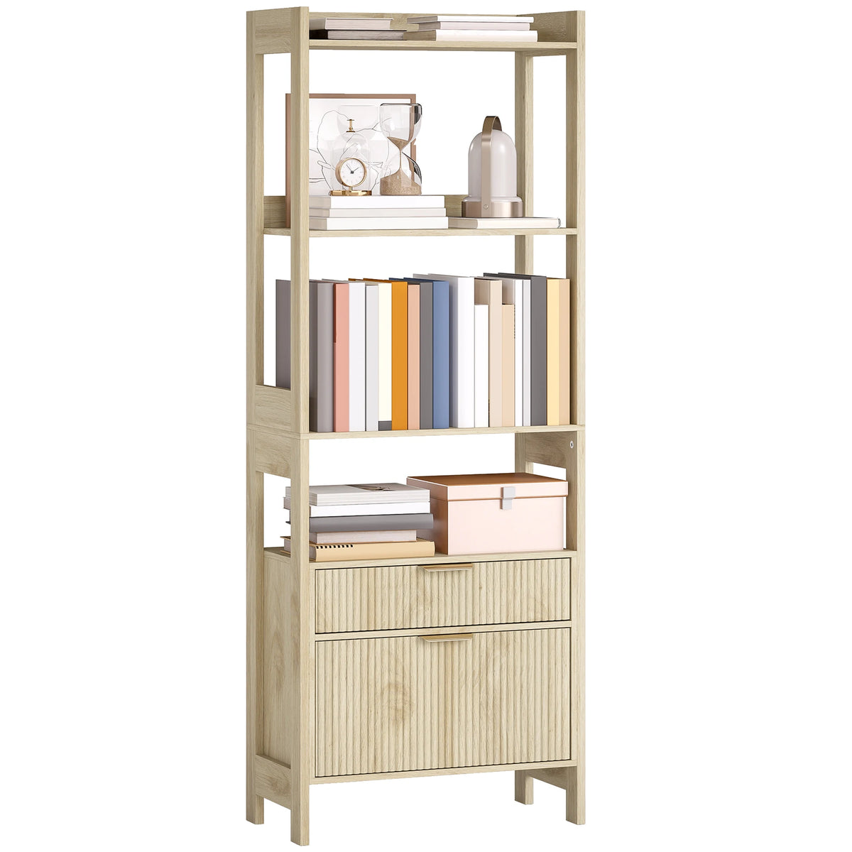 Meuble de rangement avec tiroirs cannelés et étagères en bois - Le Cannelio