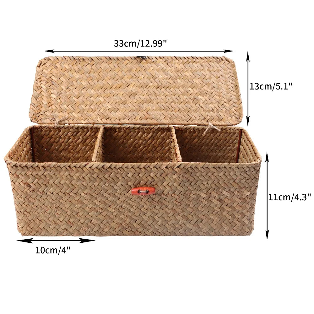 Panier de rangement tressé 3 compartiments en jonc de mer - Le Triorio