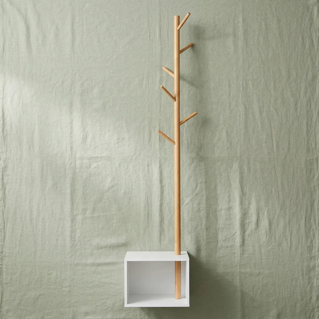 Portant manteau sur pied 2-en-1 avec caisson de rangement intégré - Le Ramio
