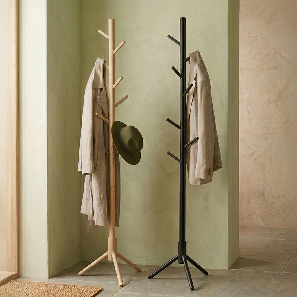 portant manteau sur pied réglable en bois massif