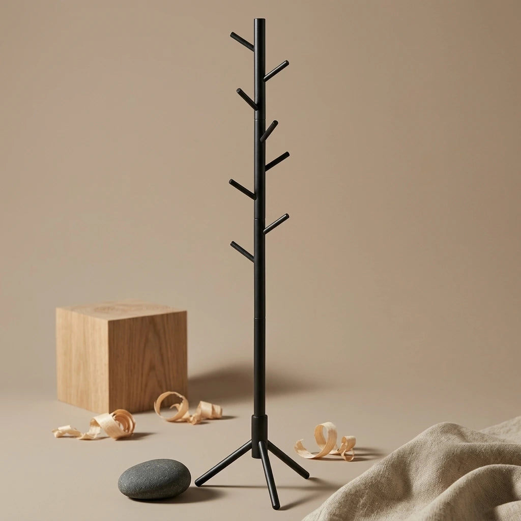 portant manteau sur pied réglable en bois noir