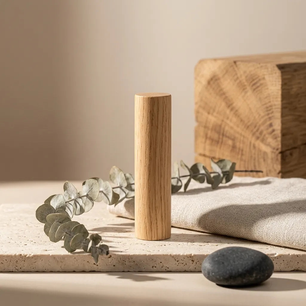 Porte-cintre mural Cylindio en bois naturel, style scandinave épuré.