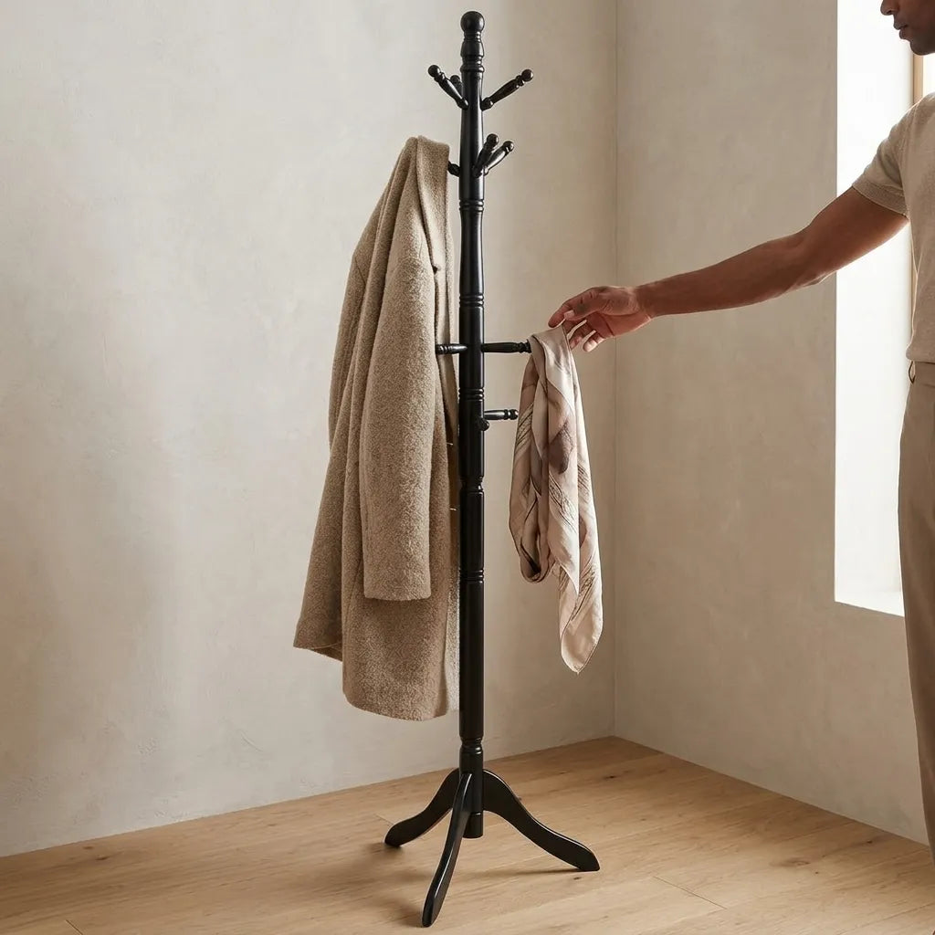 Porte-manteau classique en bois massif noir pour l'entrée - Le Elegantio