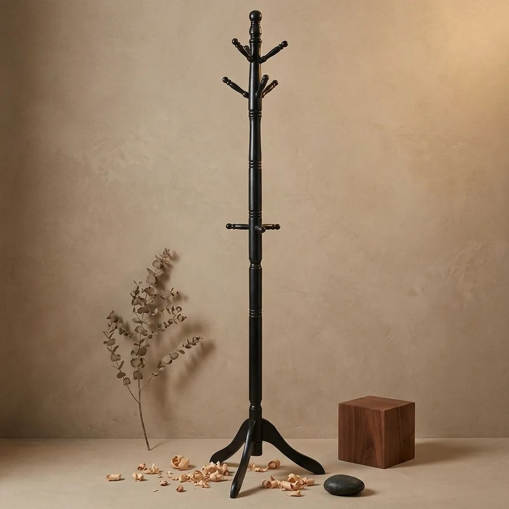 Porte-manteau classique en bois massif noir pour l'entrée - Le Elegantio