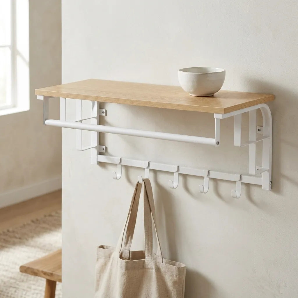 Porte manteau mural moderne en bois blanc - Le Muralo