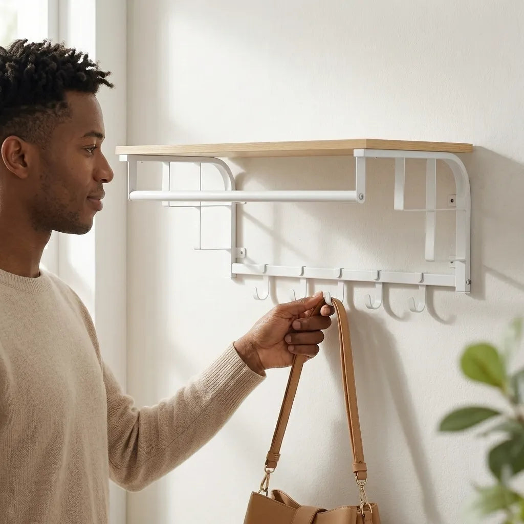 Porte manteau mural moderne en bois blanc - Le Muralo