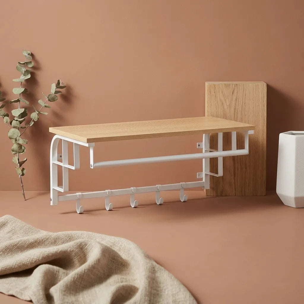 Porte manteau mural moderne en bois blanc - Le Muralo