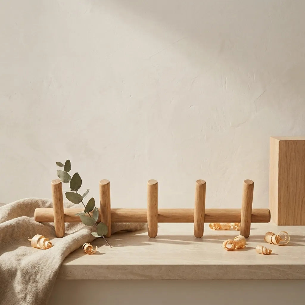 Porte-manteau mural pour couloir en bois de chêne - Le Pencheio