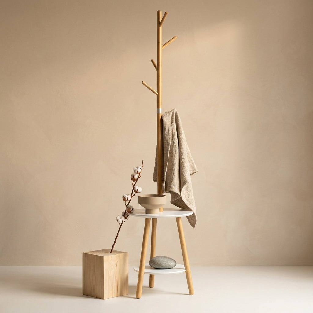 Porte manteau sur pieds design en bois