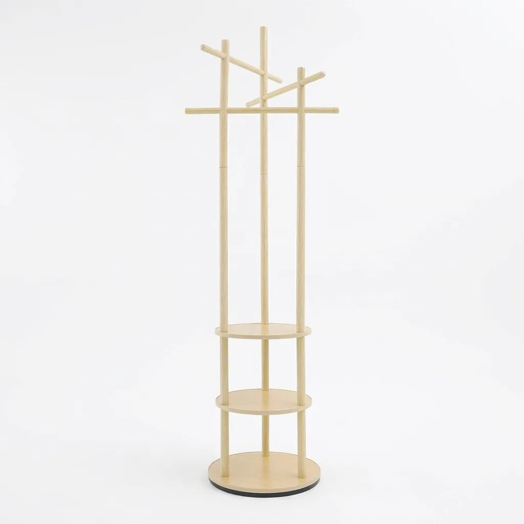 Porte-manteau rotatif en bois avec étagères - Le Spinio