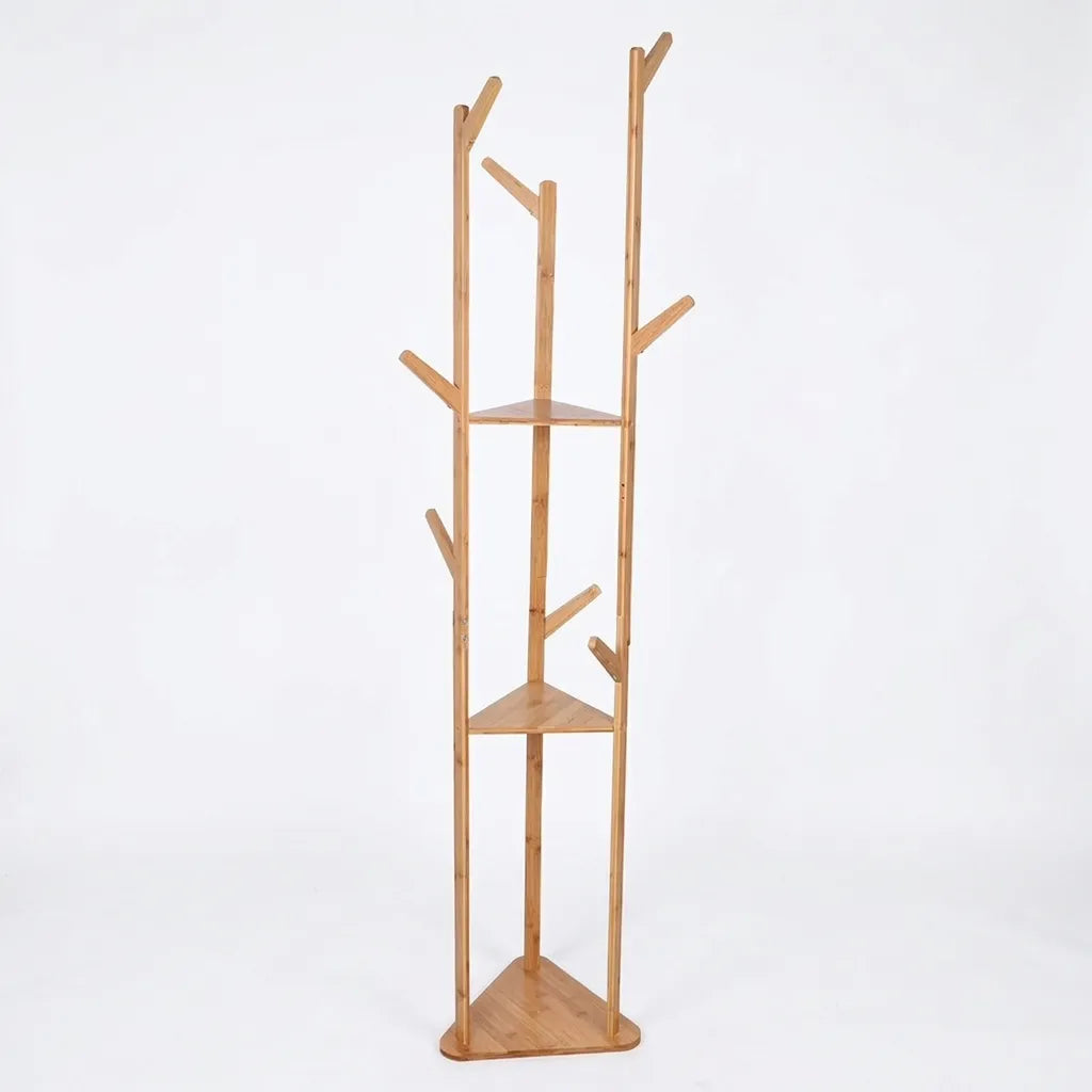 Porte-manteau sur pied arbre en bambou avec étagères - Le Arboreio