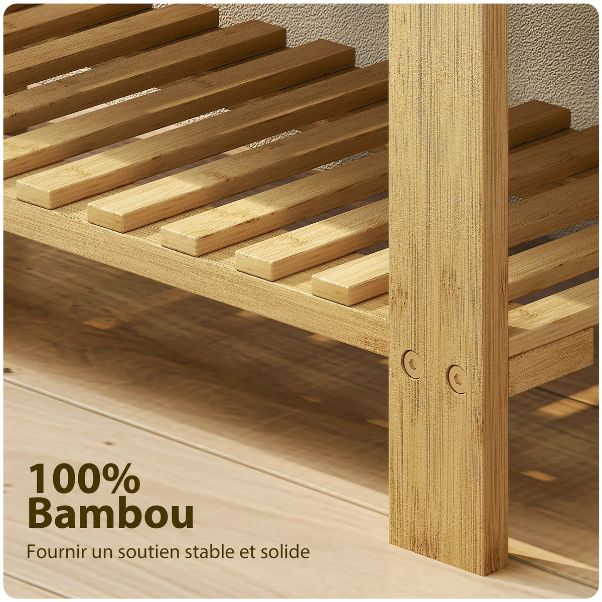 Range-chaussures en bambou 3 niveaux avec assise coussinée - Le Cuscio