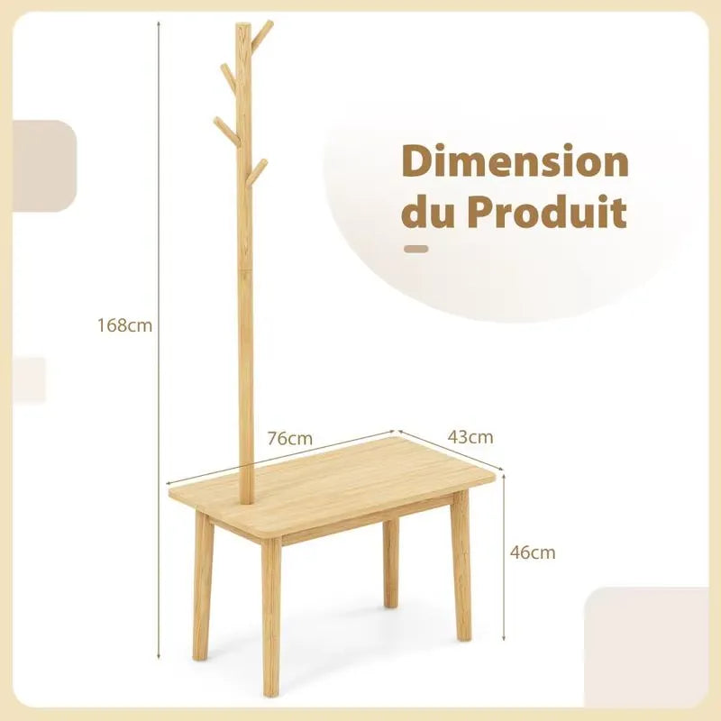 Table d'appoint 2-en-1 avec arbre à crochets en bois massif - Le Duetio