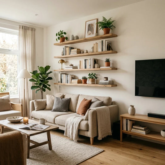 Étagères en bois dans un salon