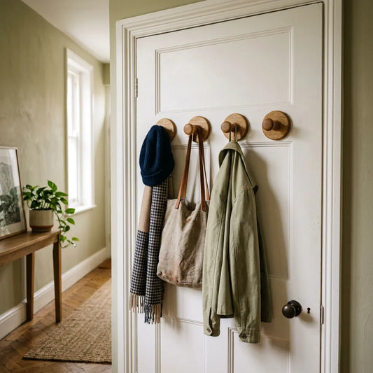 patères en bois sur une porte