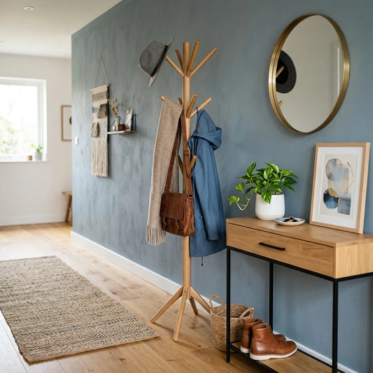 harmonie entre porte manteau en bois et déco
