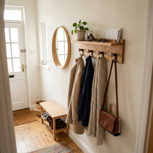 porte manteau en bois dans une petite entrée
