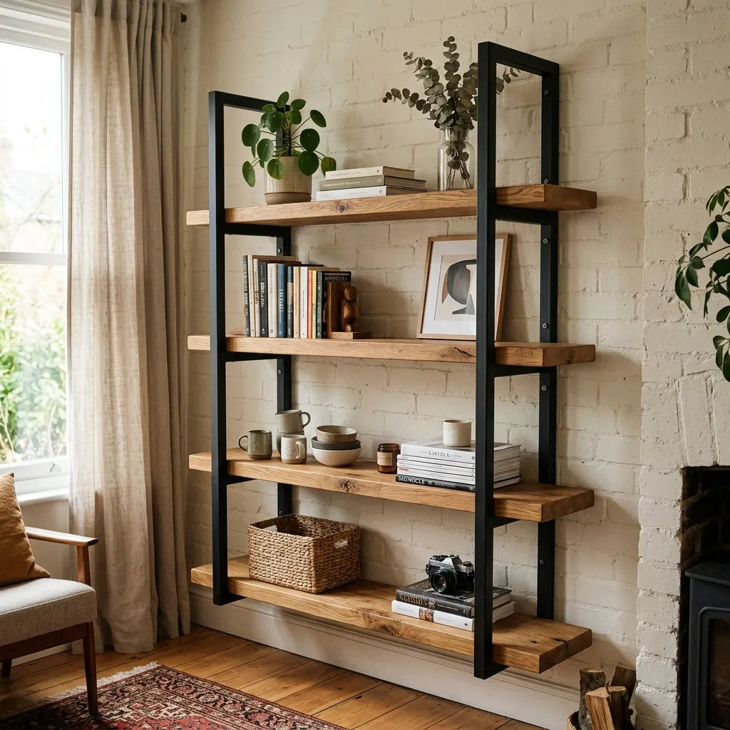 étagère en bois et métal