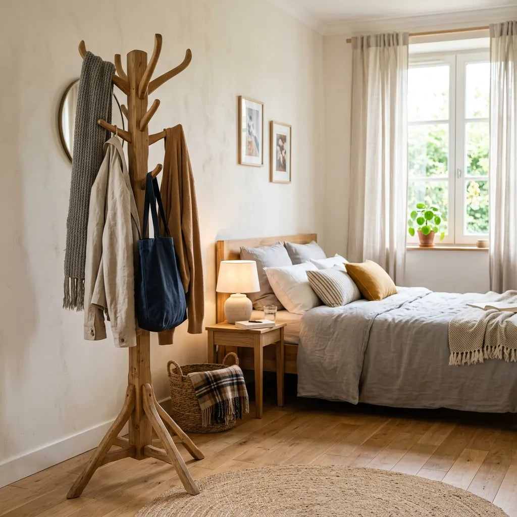 porte manteau en bois dans la chambre