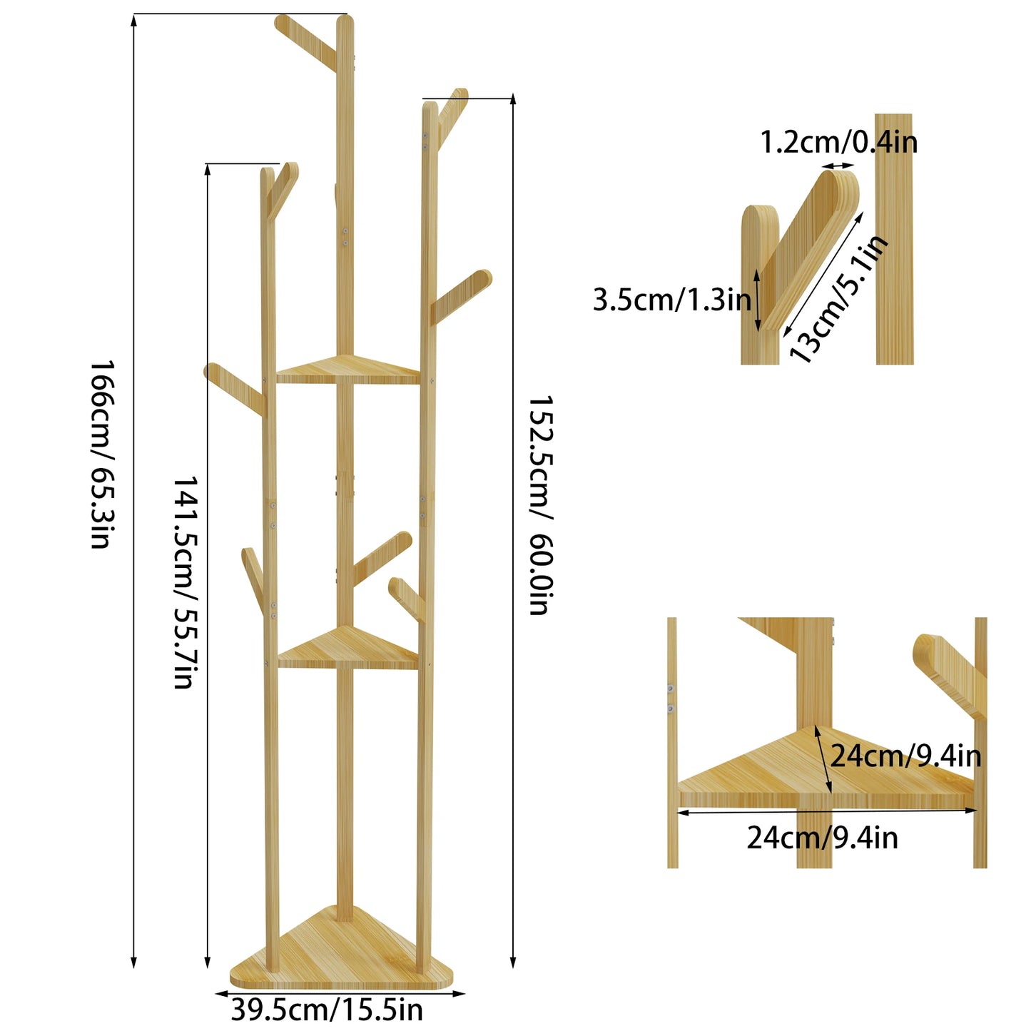 Porte-manteau sur pied arbre en bambou avec étagères - Le Arboreio