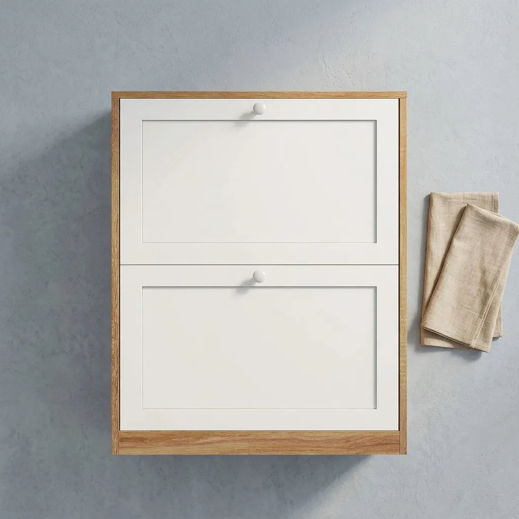 Armoire pour chaussures blanche et bois 2 abattants - Le Bianchio