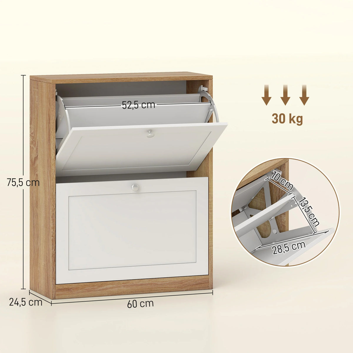 Armoire pour chaussures blanche et bois 2 abattants - Le Bianchio