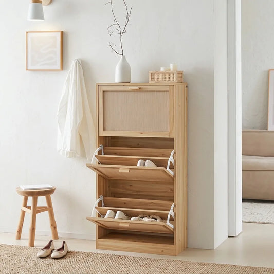 Armoire à chaussures étroite en bois avec 3 battants - Le Torrio