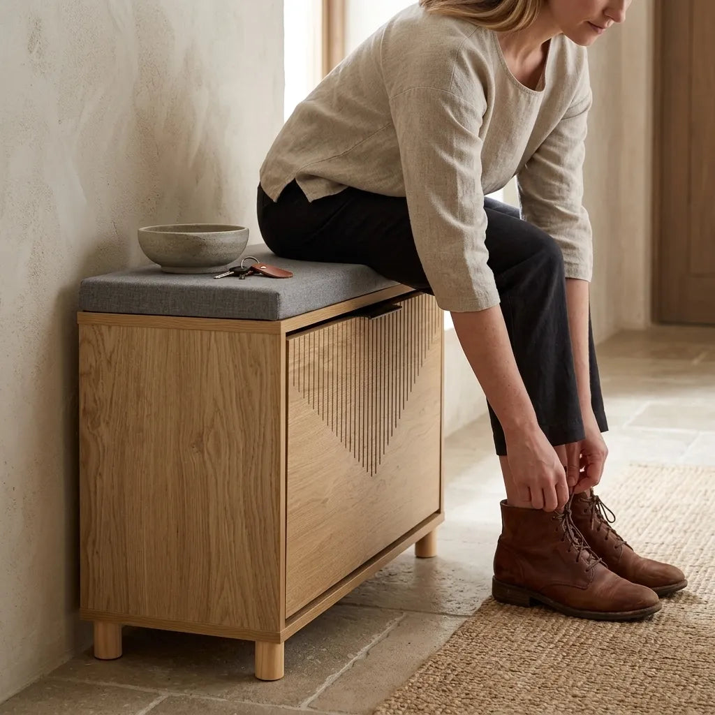 Banc à chaussures avec assise rembourrée en bois - Le Sedio