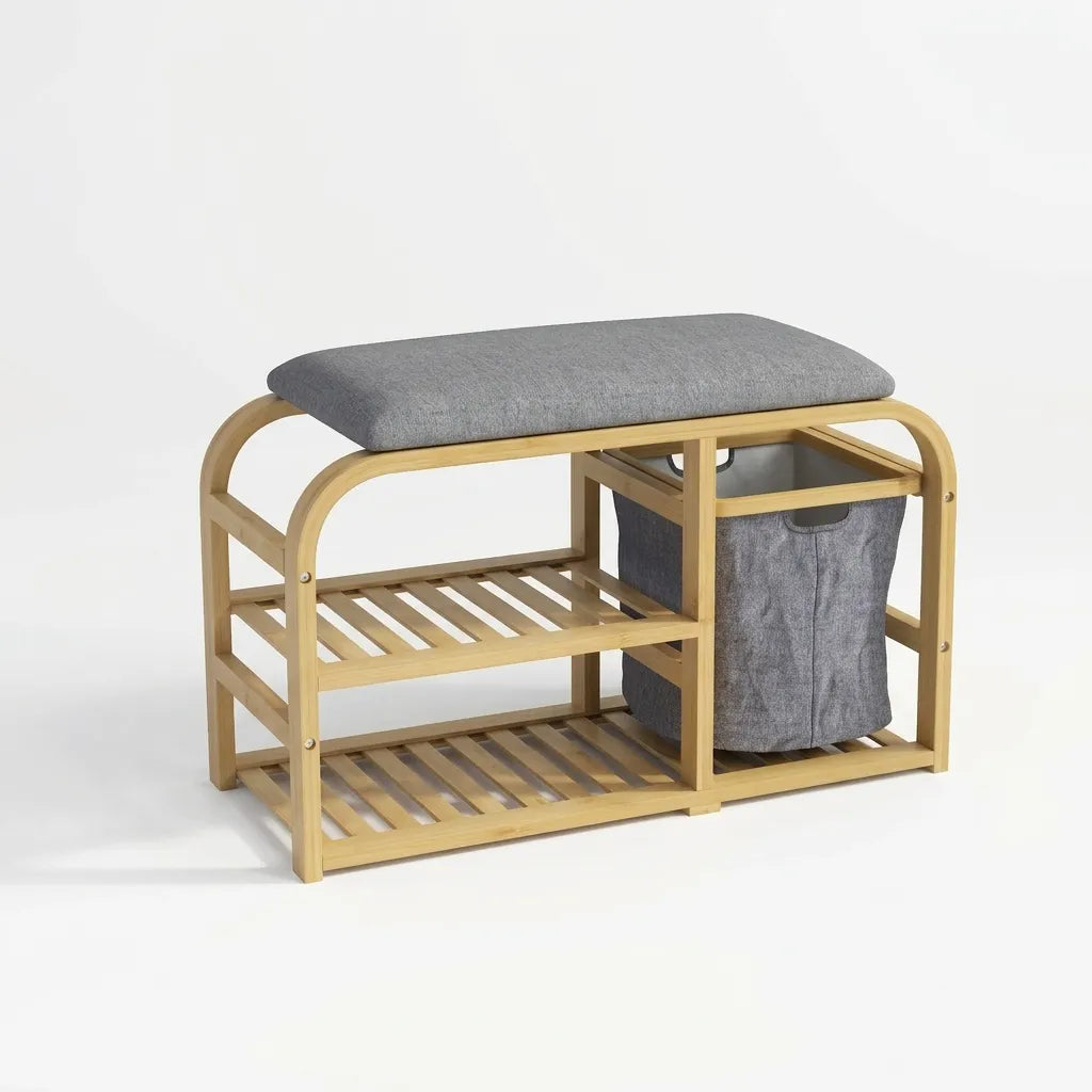 Banc d'entrée scandinave avec panier tissu coulissant - Le Cestio