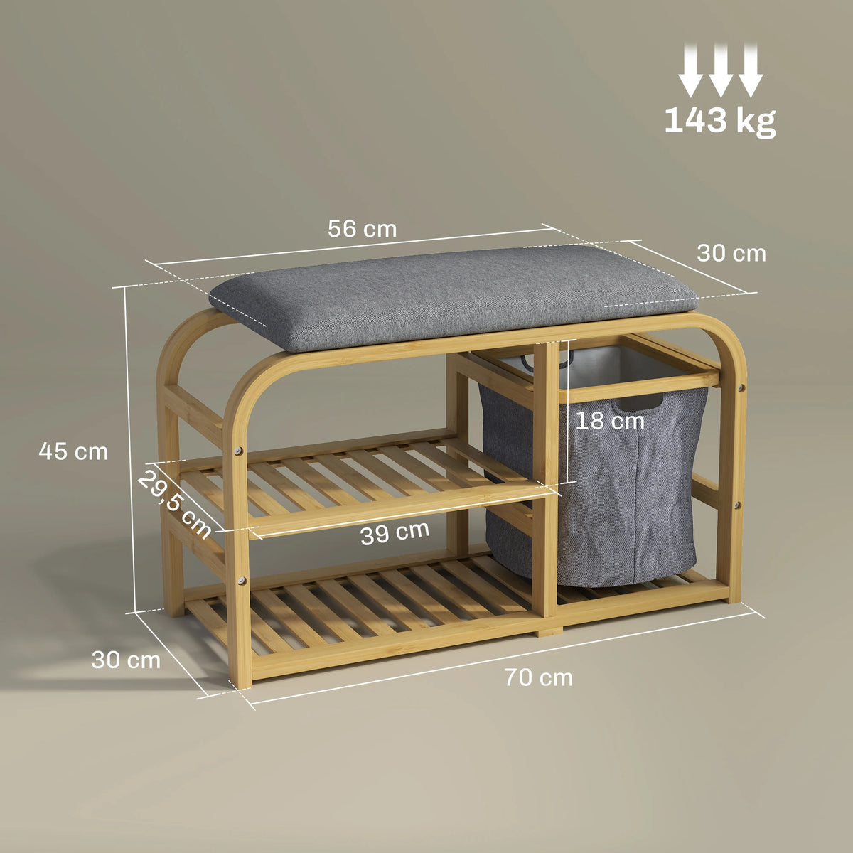 Banc d'entrée scandinave avec panier tissu coulissant - Le Cestio