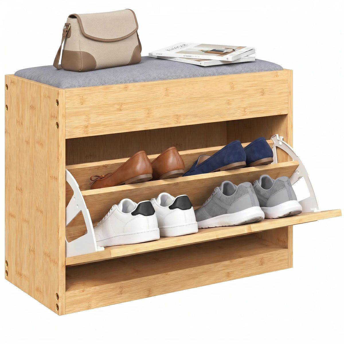 Banc à chaussures en bambou avec porte en rotin - Le Vimio