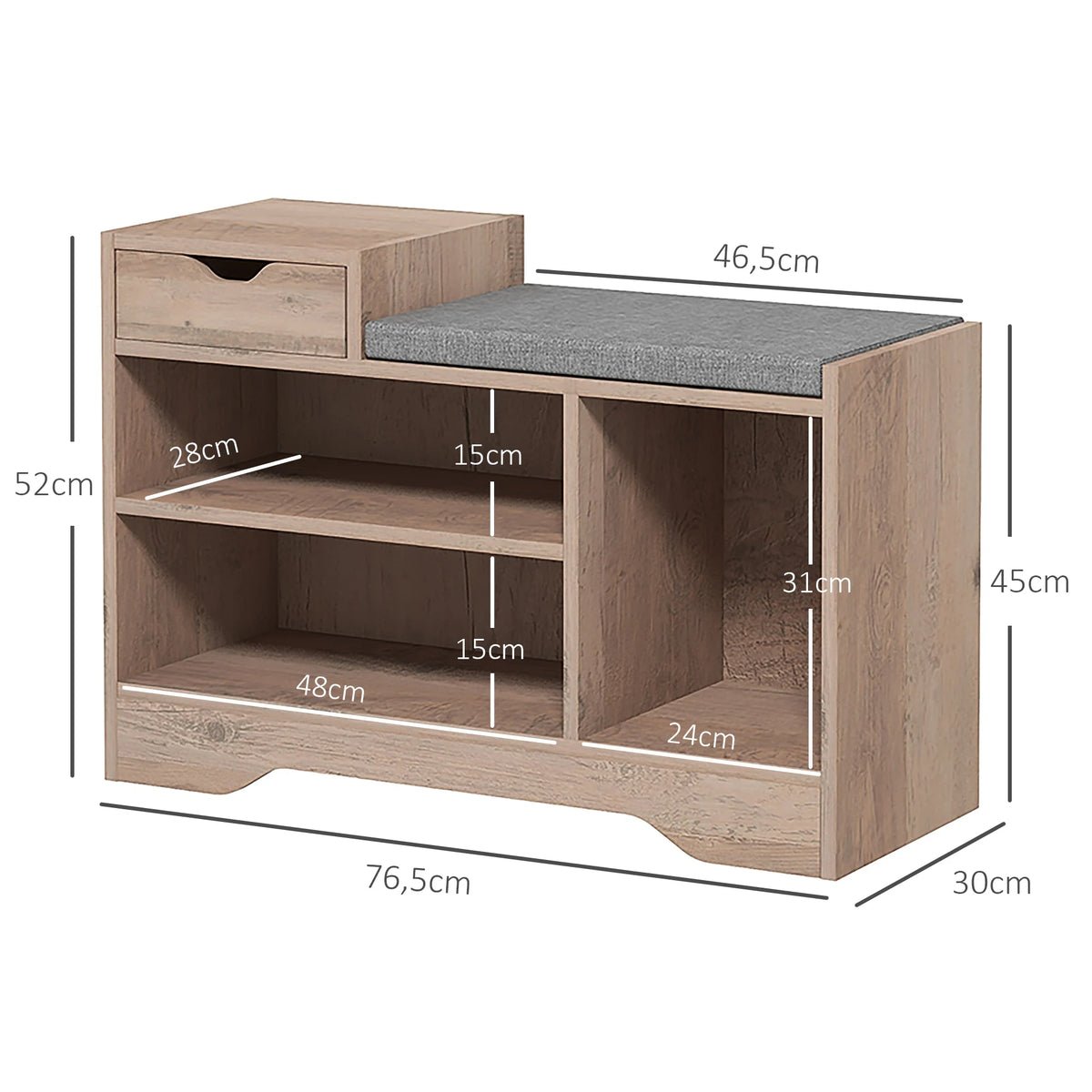 Banc de rangement d'entrée avec tiroir et 3 compartiments bois - Le Casellio