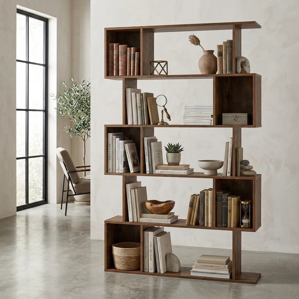 Meuble bibliothèque étagère 5 niveaux compartiments bois - Le Cubikio