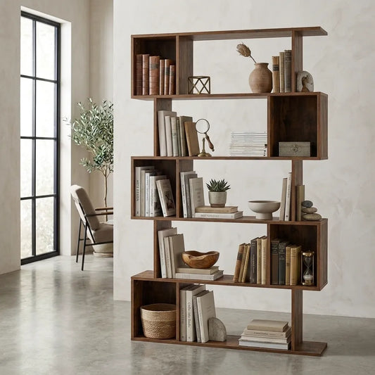 Meuble bibliothèque étagère 5 niveaux compartiments bois - Le Cubikio