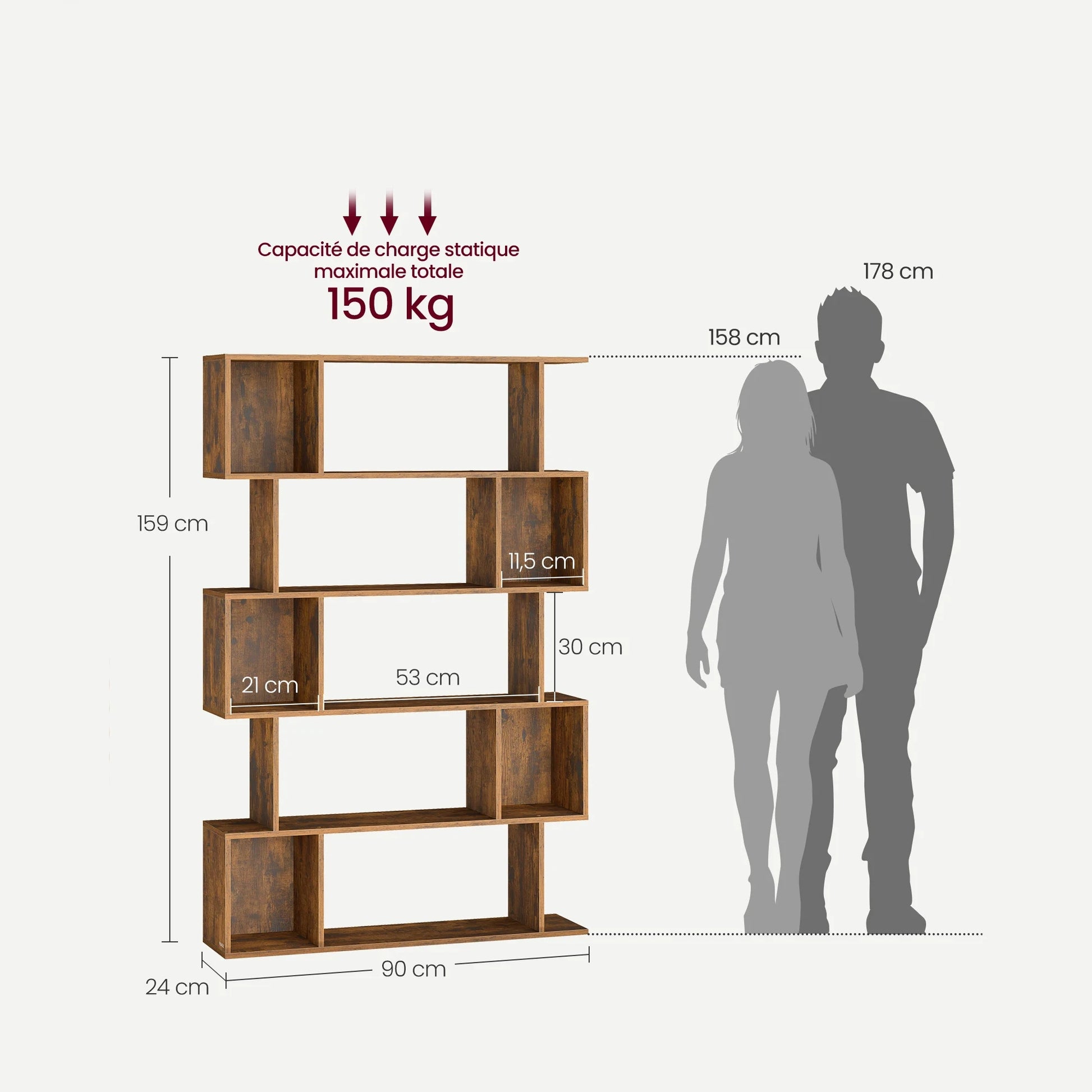 Meuble bibliothèque étagère 5 niveaux compartiments bois - Le Cubikio