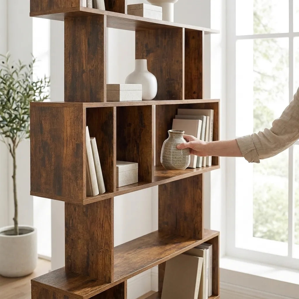 Meuble bibliothèque étagère 5 niveaux compartiments bois - Le Cubikio