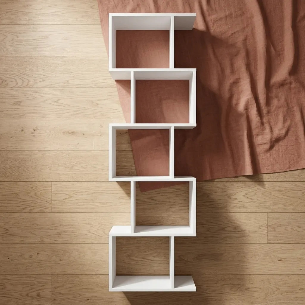 Bibliothèque étagère blanche bois 5 niveaux - Le Serpentio